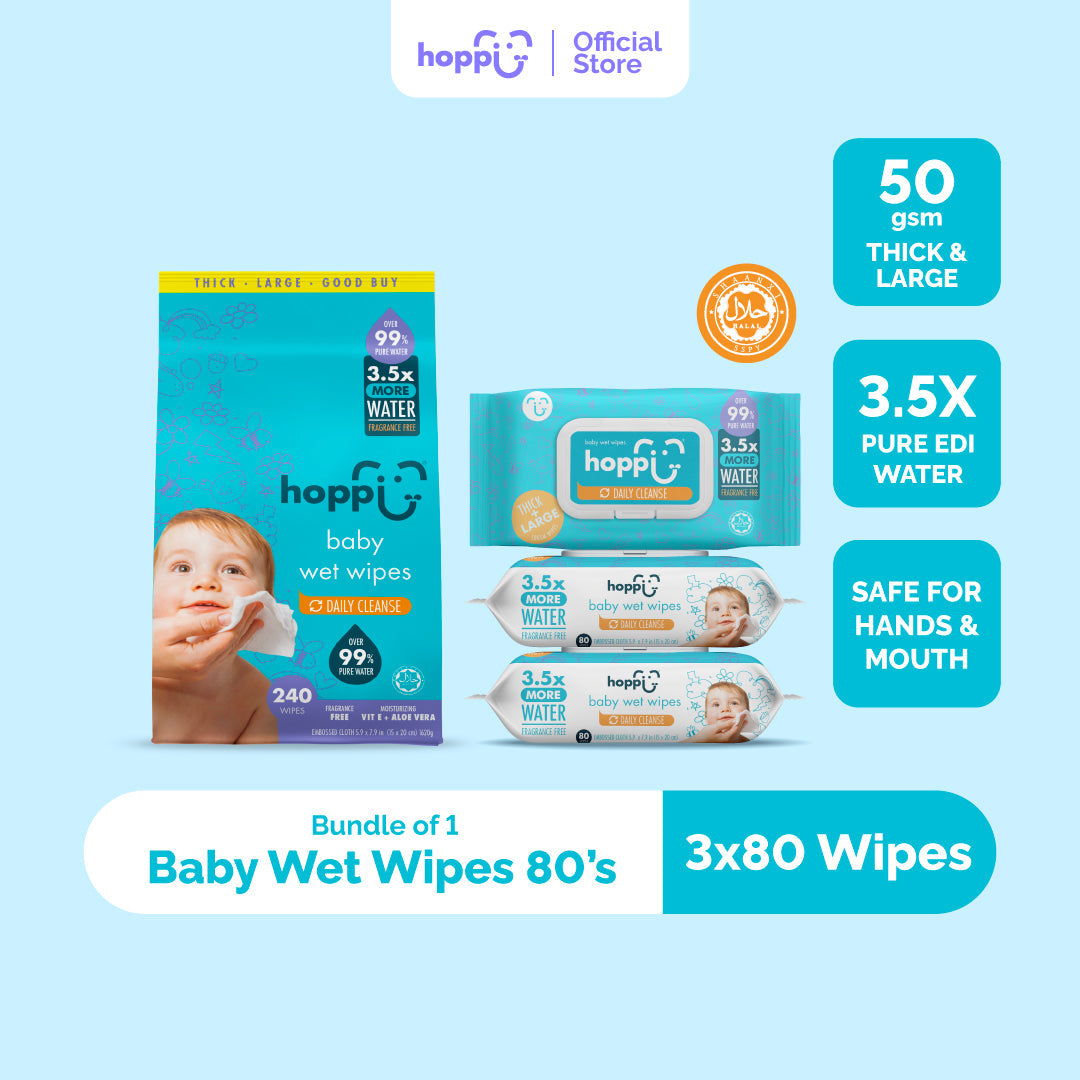 Hoppi Baby Wet Wipes (80 Wipes x 3 Packs)
