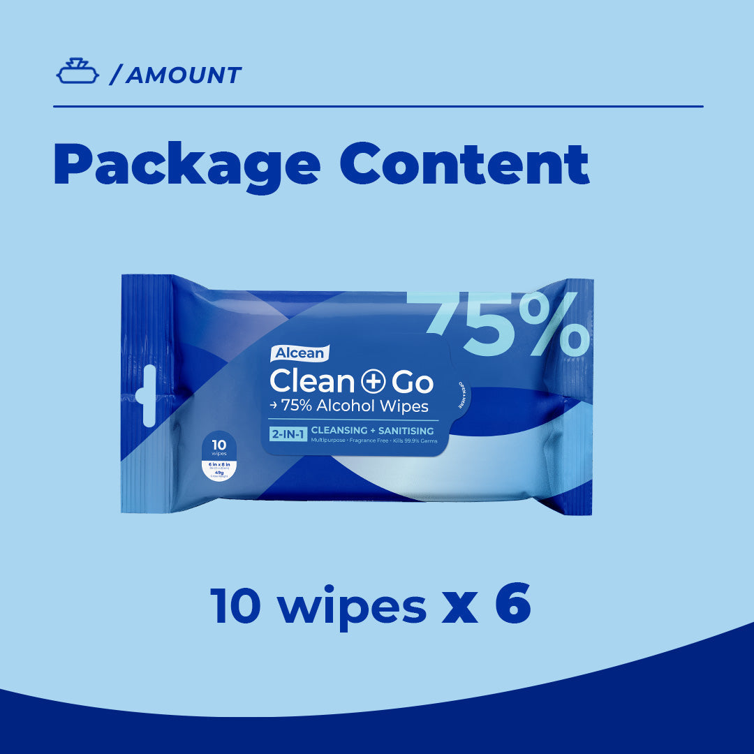 Alcean 75% Classic Alcohol Wipes - 10 Wipes (6 Packs / 11 Free 1 Packs)