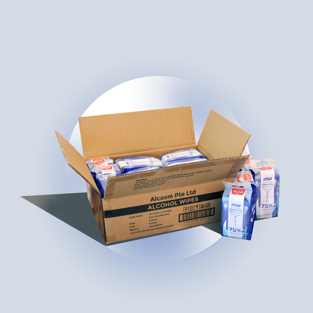 [Carton] Alcean 75% Classic Alcohol Wipes (10 Wipes x 20 Bundles x 6 Packs)