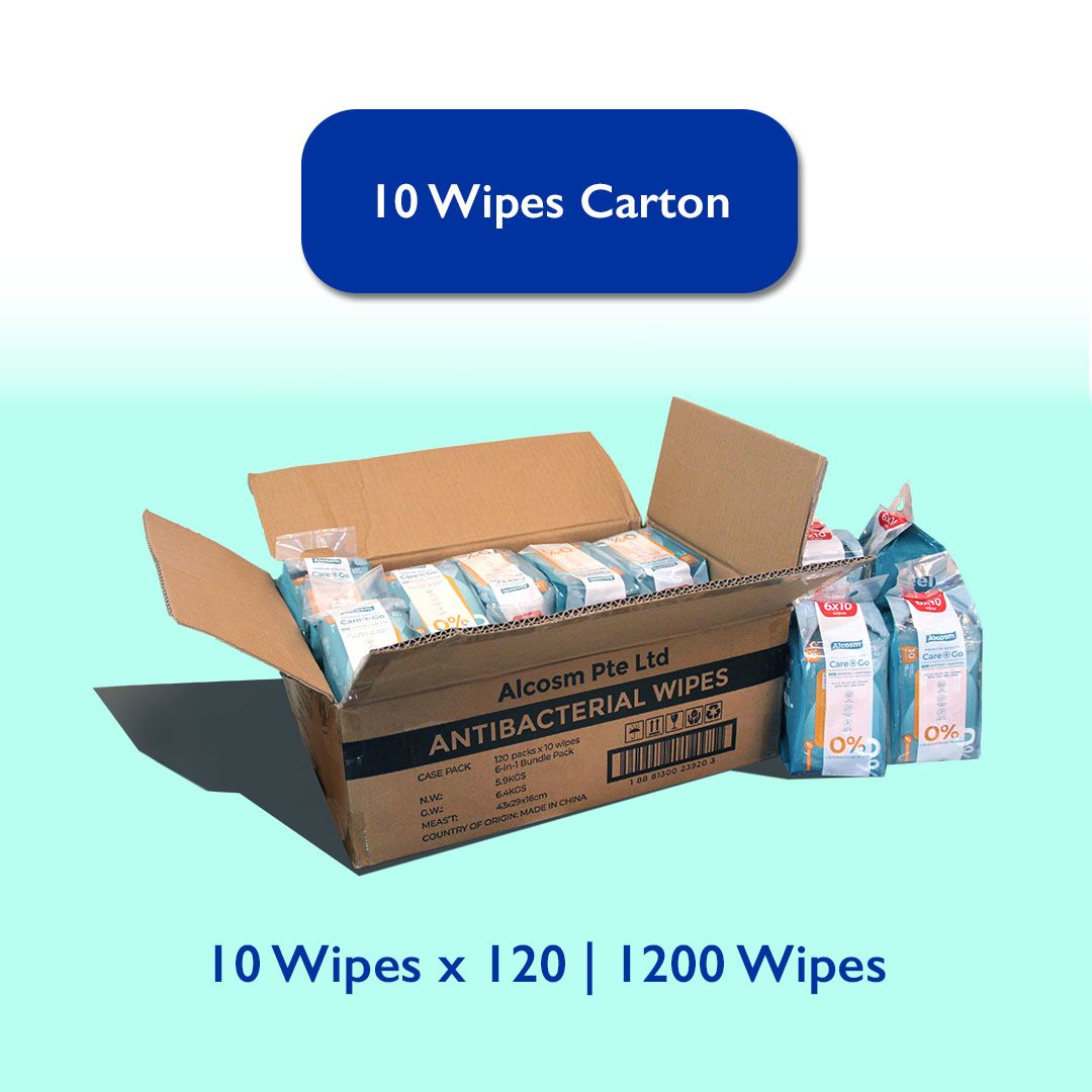 [Carton] Alcean Antibacterial Classic Wipes 0% Alcohol (10 Wipes x 20 Bundles x 6 Packs)