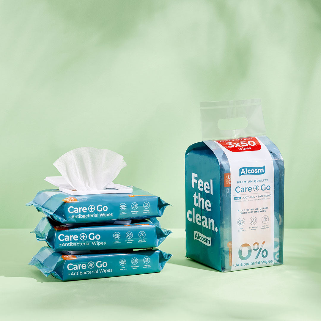 Alcean Antibacterial Classic Wipes 0% Alcohol (50 Wipes x 9 Packs)