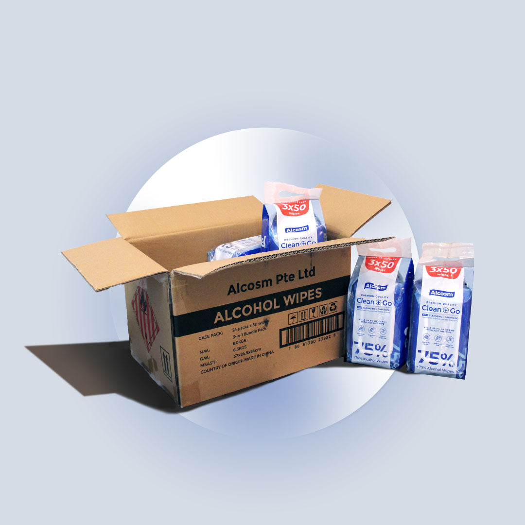 [Carton] Alcean 75% Classic Alcohol Wipes (50 Wipes x 8 Bundles x 3 Packs)