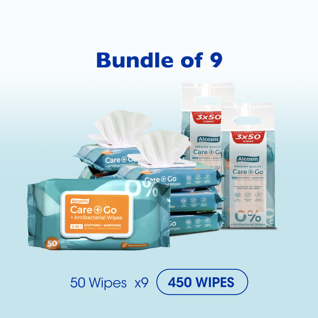 Alcean Antibacterial Classic Wipes 0% Alcohol (50 Wipes x 9 Packs)