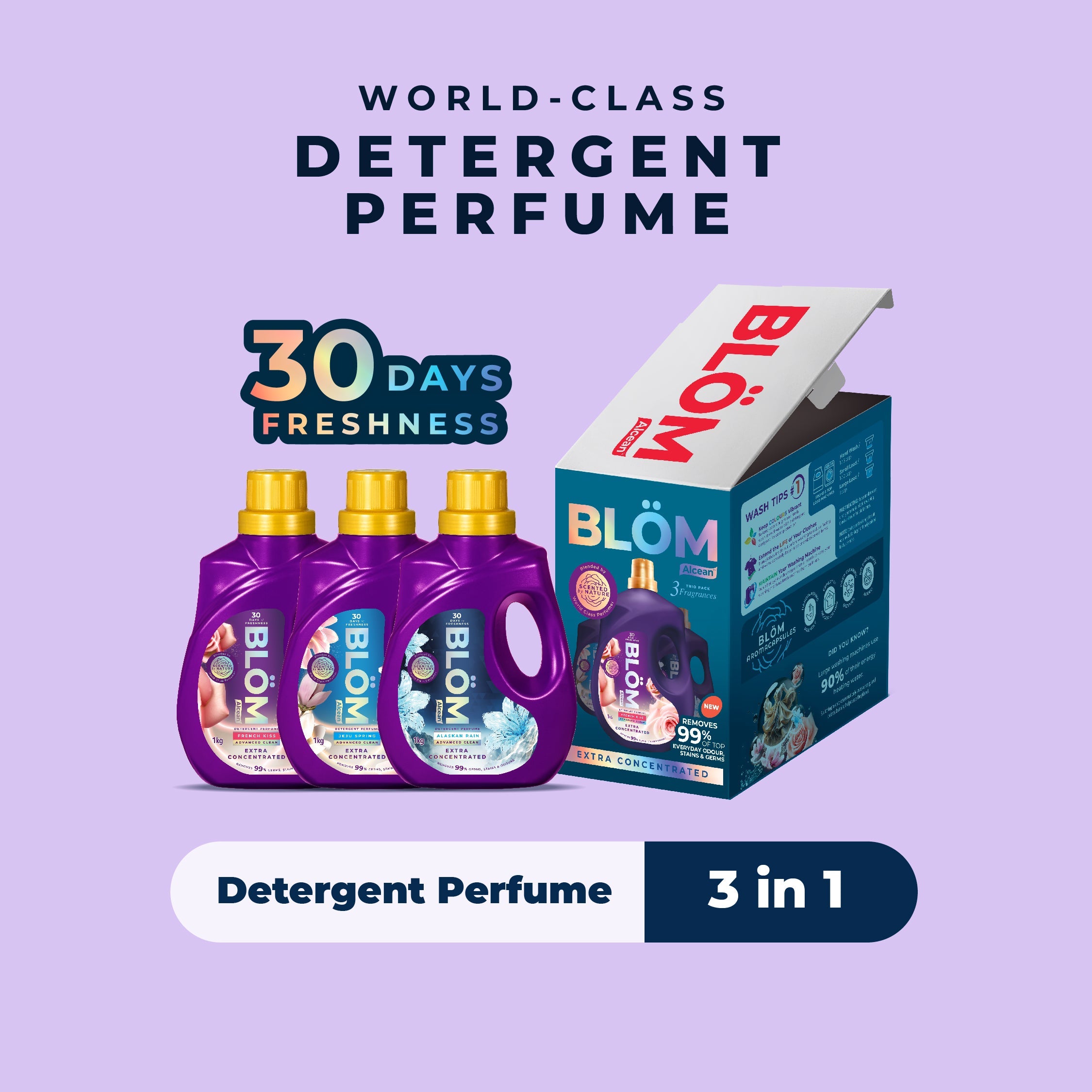 BLÖM 1kg Extra Concentrated Premium Laundry Detergent Perfume - Trio Bundle