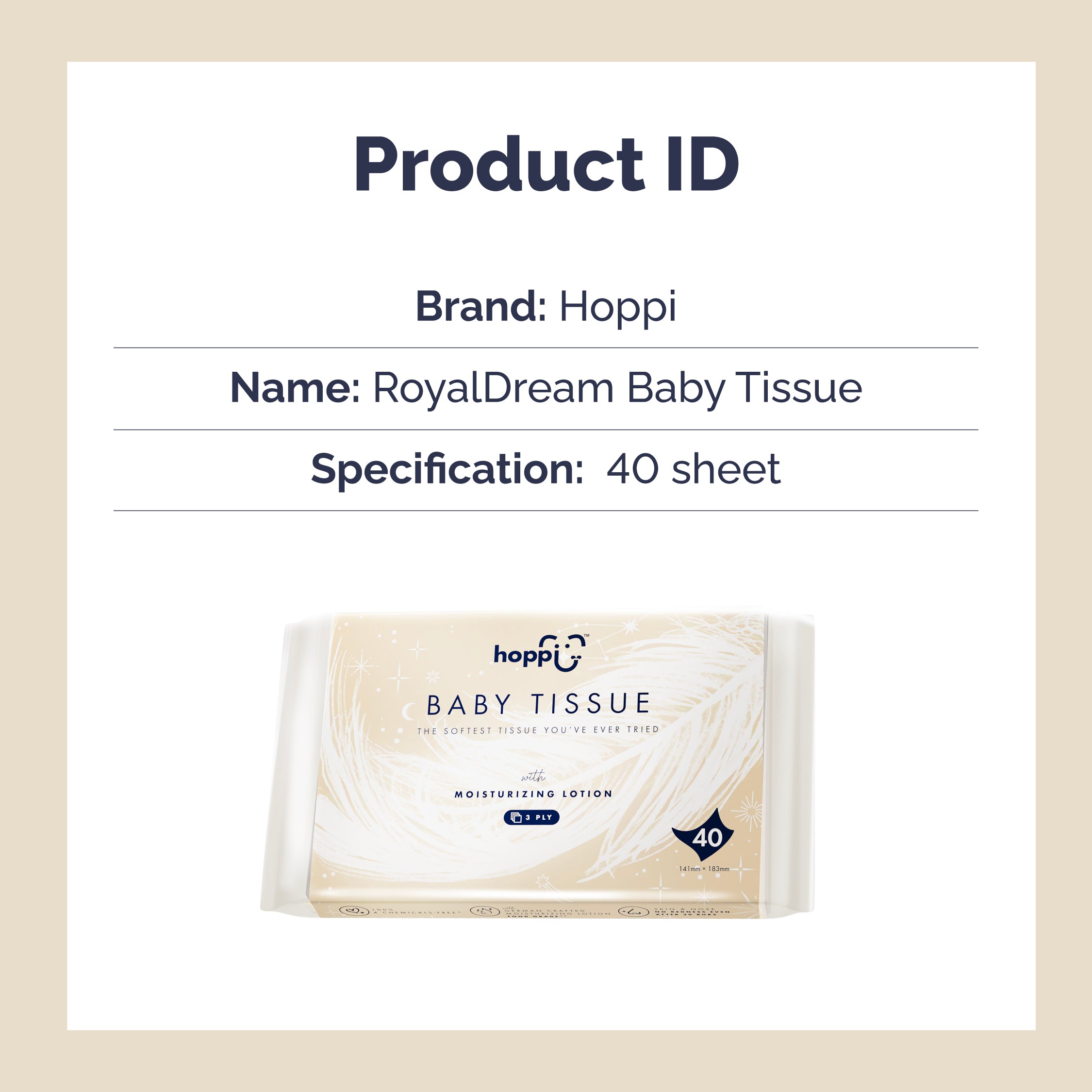 Hoppi RoyalDream Baby Tissue (40 Wipes x 10 Packs)