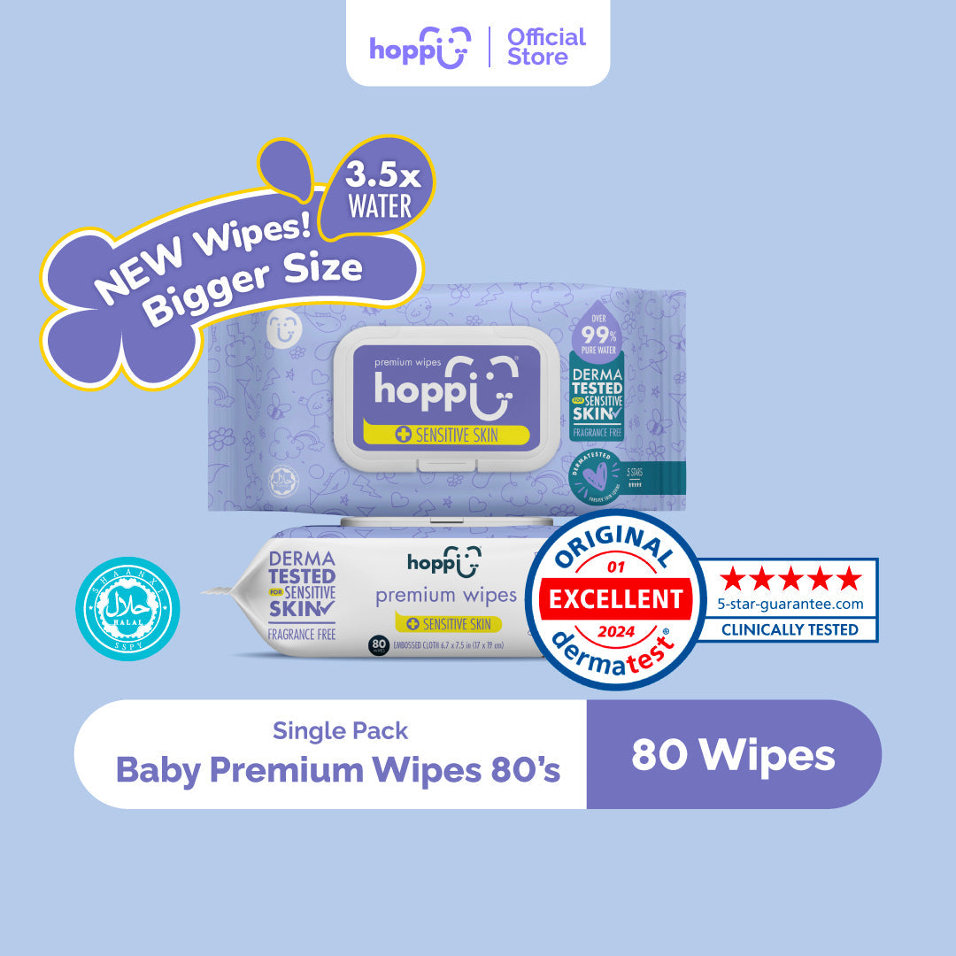 [Carton] Hoppi Premium Wipes [German Dermatologically Tested] with Halal Certified (80 Wipes x 12 Packs)