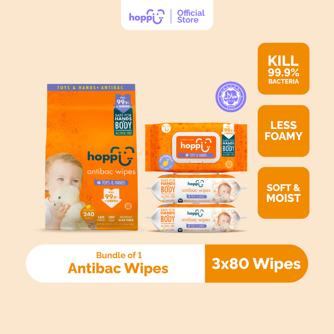 Hoppi Antibacterial Wipes (80 Wipes x 3 Packs)