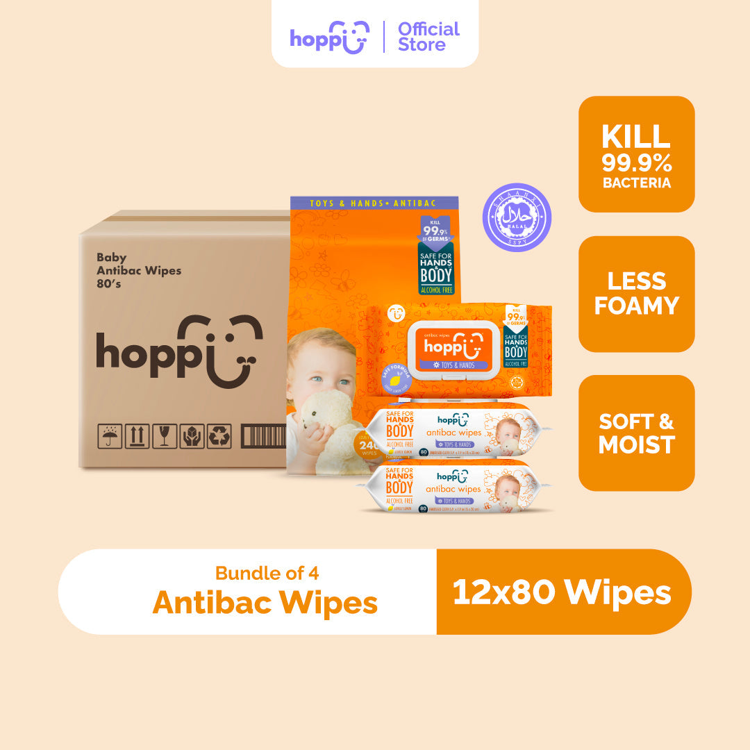 [Carton] Hoppi Antibacterial Wipes (80 Wipes x 12 Packs)