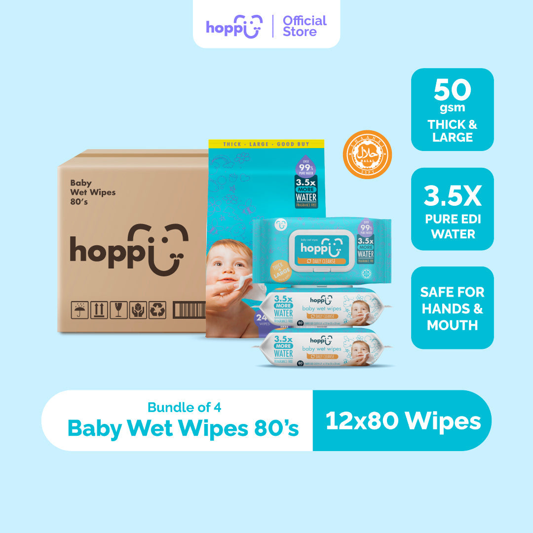 [Carton] Hoppi Baby Wet Wipes (80 Wipes x 12 Packs)