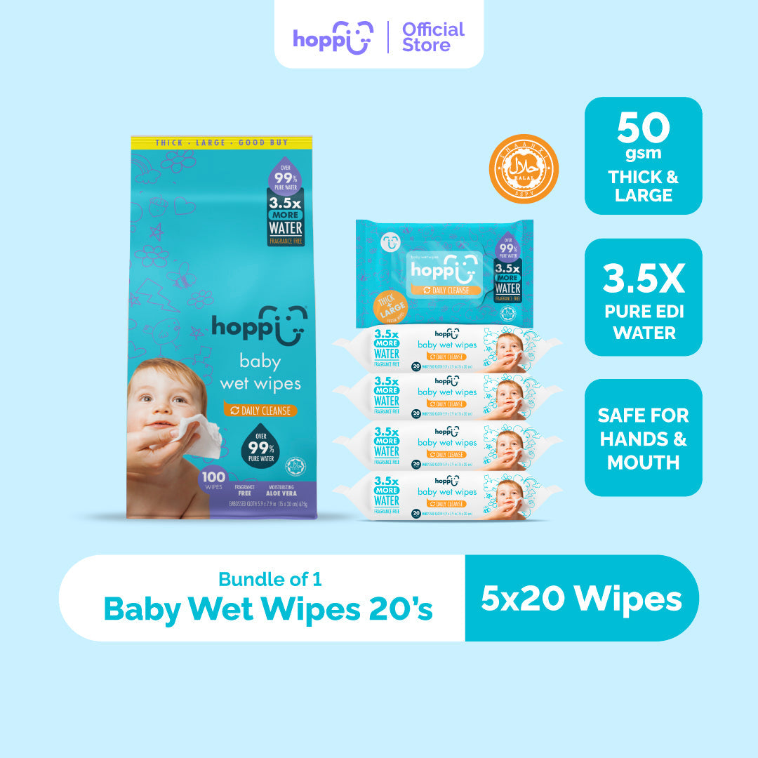 Hoppi Baby Wet Wipes (20 Wipes x 5 Packs)