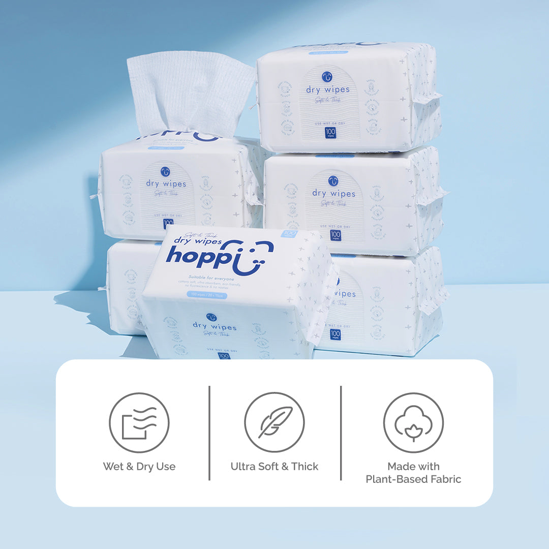 Hoppi Dry Wipes 100 Wipes (1 Pack / 3 Packs)