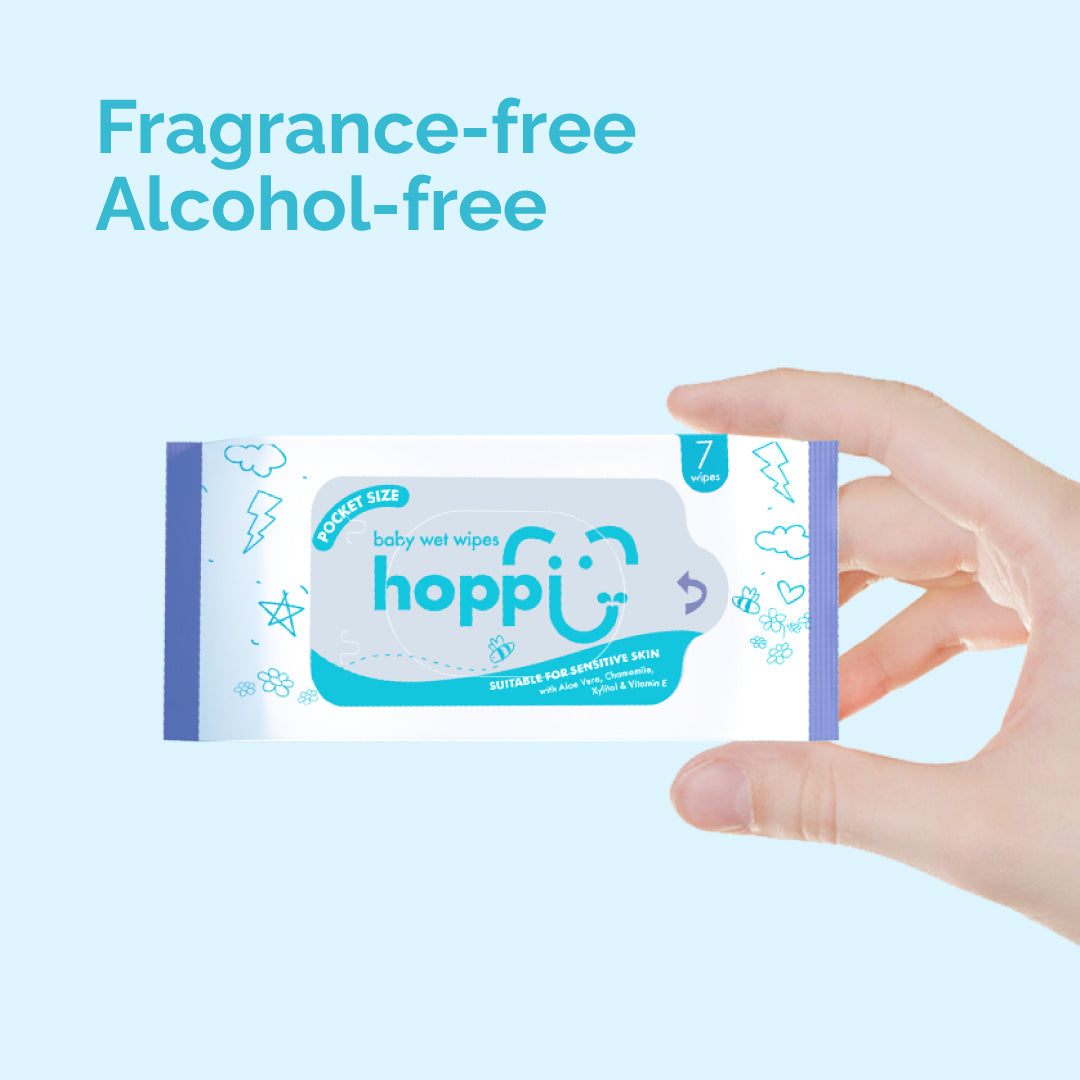 Hoppi Pocket Size Baby Wet Wipes 7's (8 Packs/ 24 Packs )