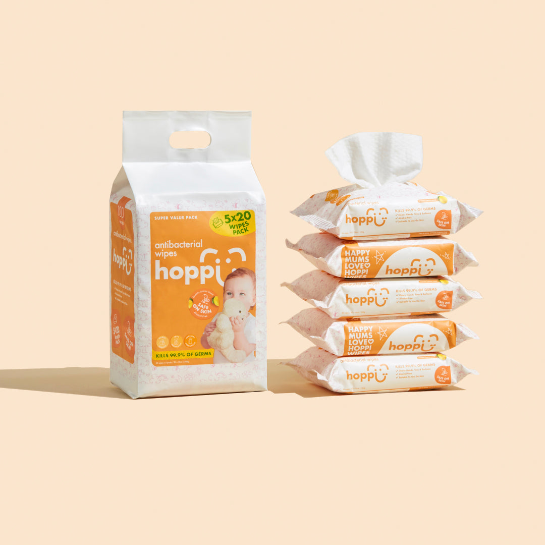 Hoppi Antibacterial Wipes (20 Wipes x 5 Packs)