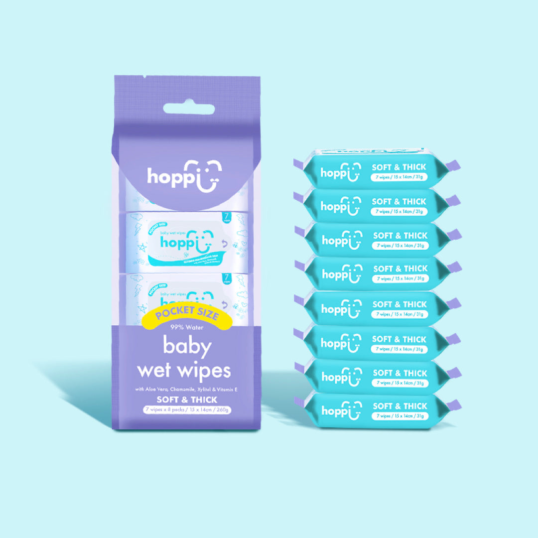 Hoppi Pocket Size Baby Wet Wipes 7's (8 Packs/ 24 Packs )