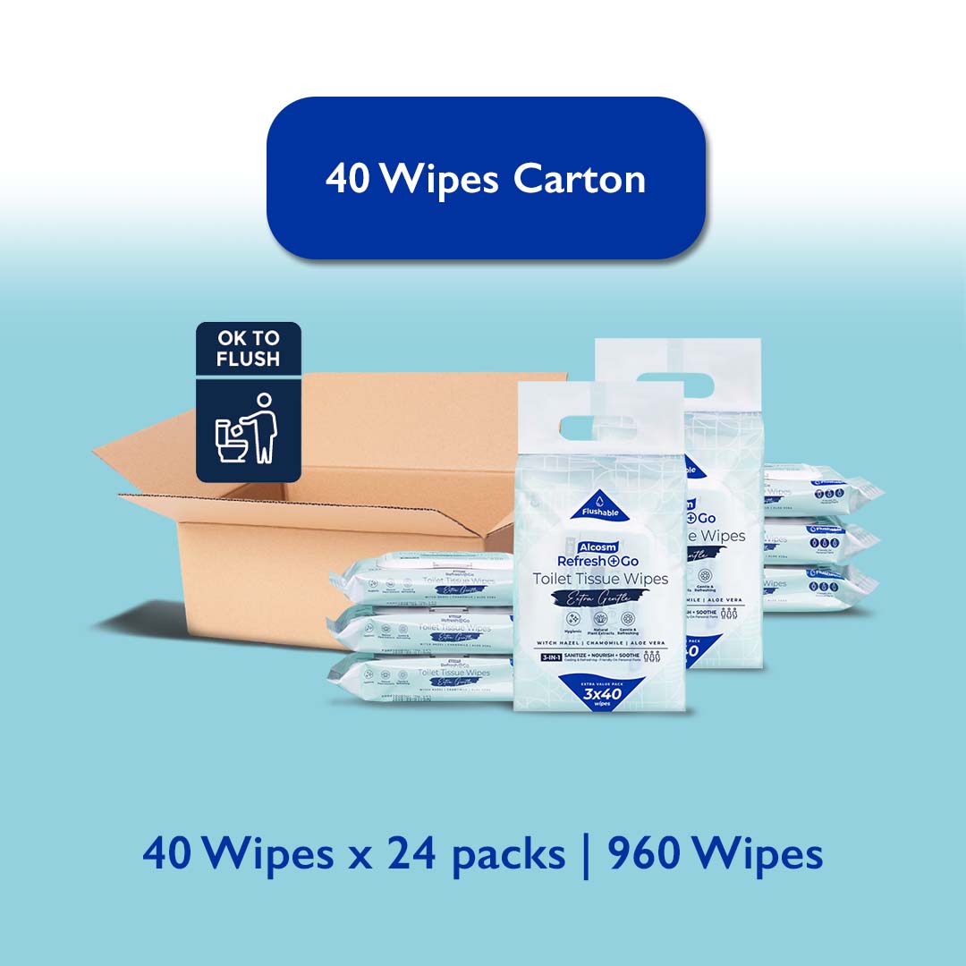 [Carton] Alcean Flushable Toilet Wipes with Natural Plant Extract (40 Wipes x 3 Packs)