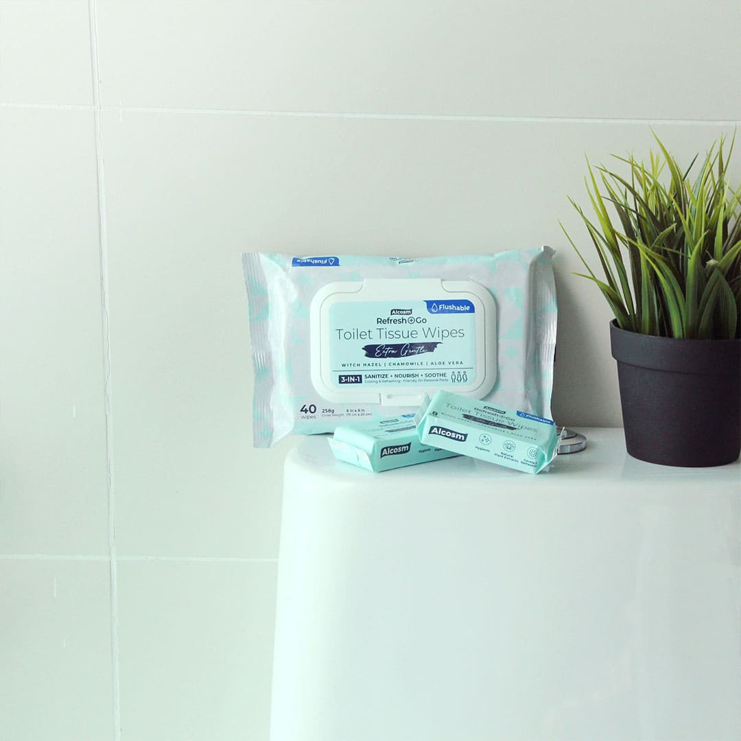 [Carton] Alcean Flushable Toilet Wipes with Natural Plant Extract (40 Wipes x 3 Packs)