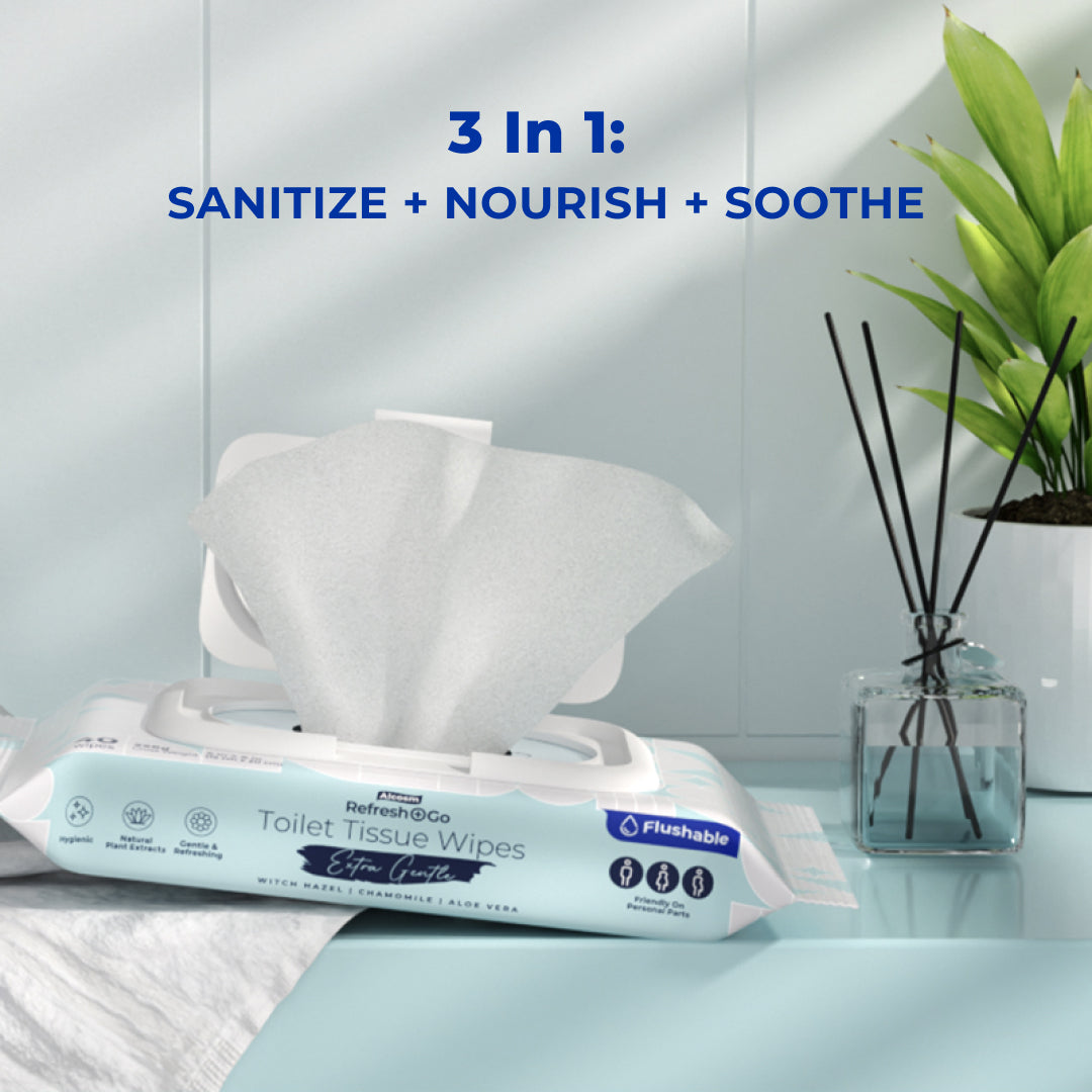 [Carton] Alcean Flushable Toilet Wipes with Natural Plant Extract (40 Wipes x 3 Packs)